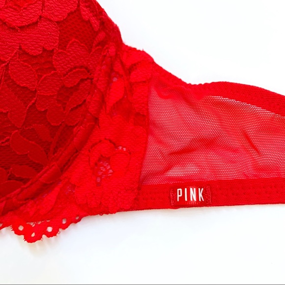 Pink Victoria’s Secret red lace date demi underwire push up bra balconette - Picture 4 of 6